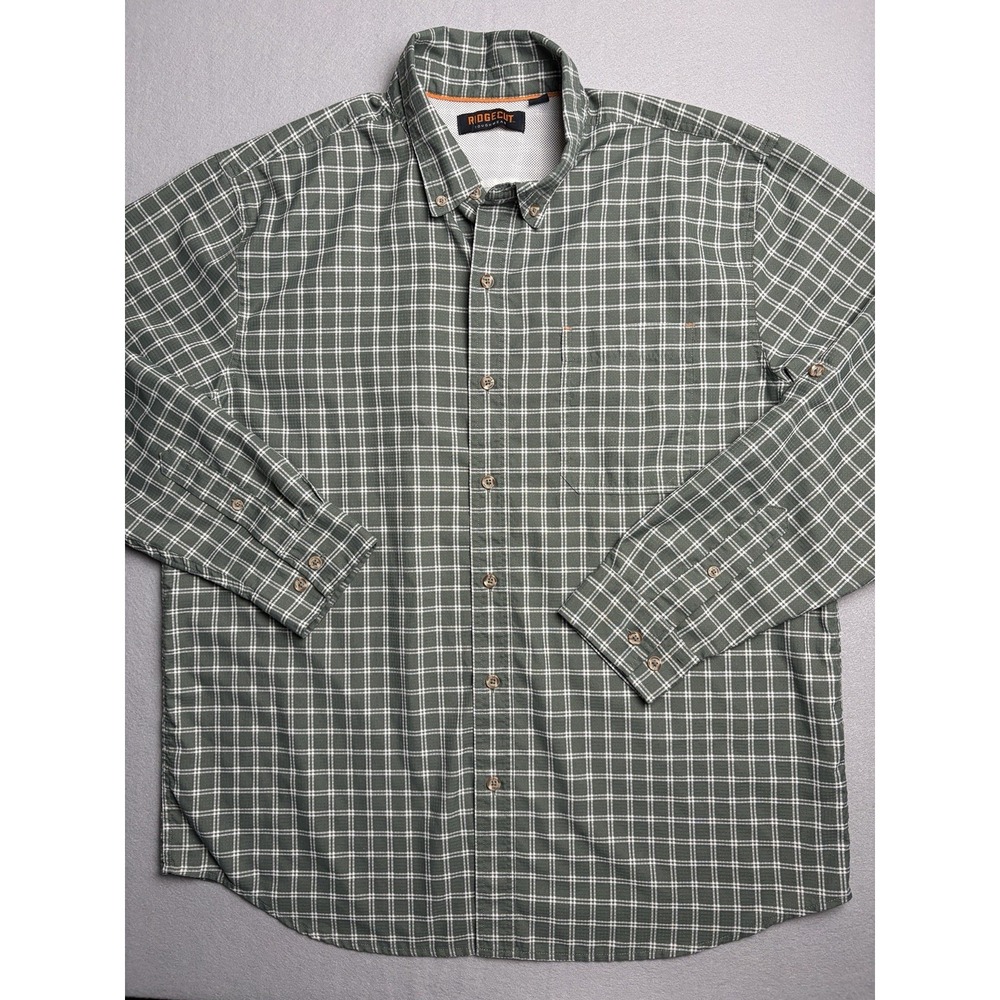 Ridgecut Toughwear Shirt Mens XL Green Plaid Long Sleeve Mesh Lined Outdoor Work